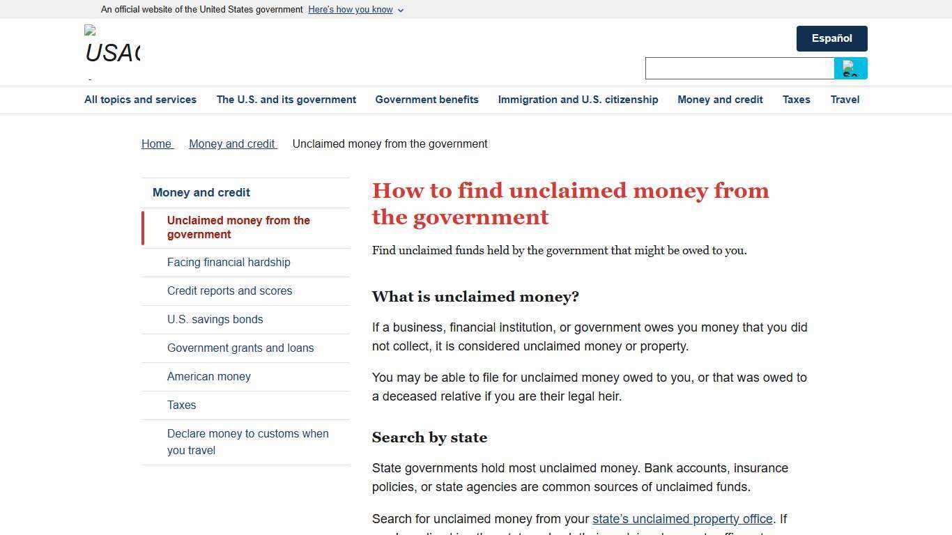How to find unclaimed money from the government | USAGov